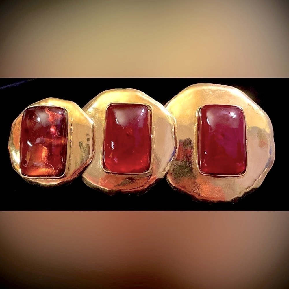Frances Patiky Stein red poured glass tri shade brooch​​​​